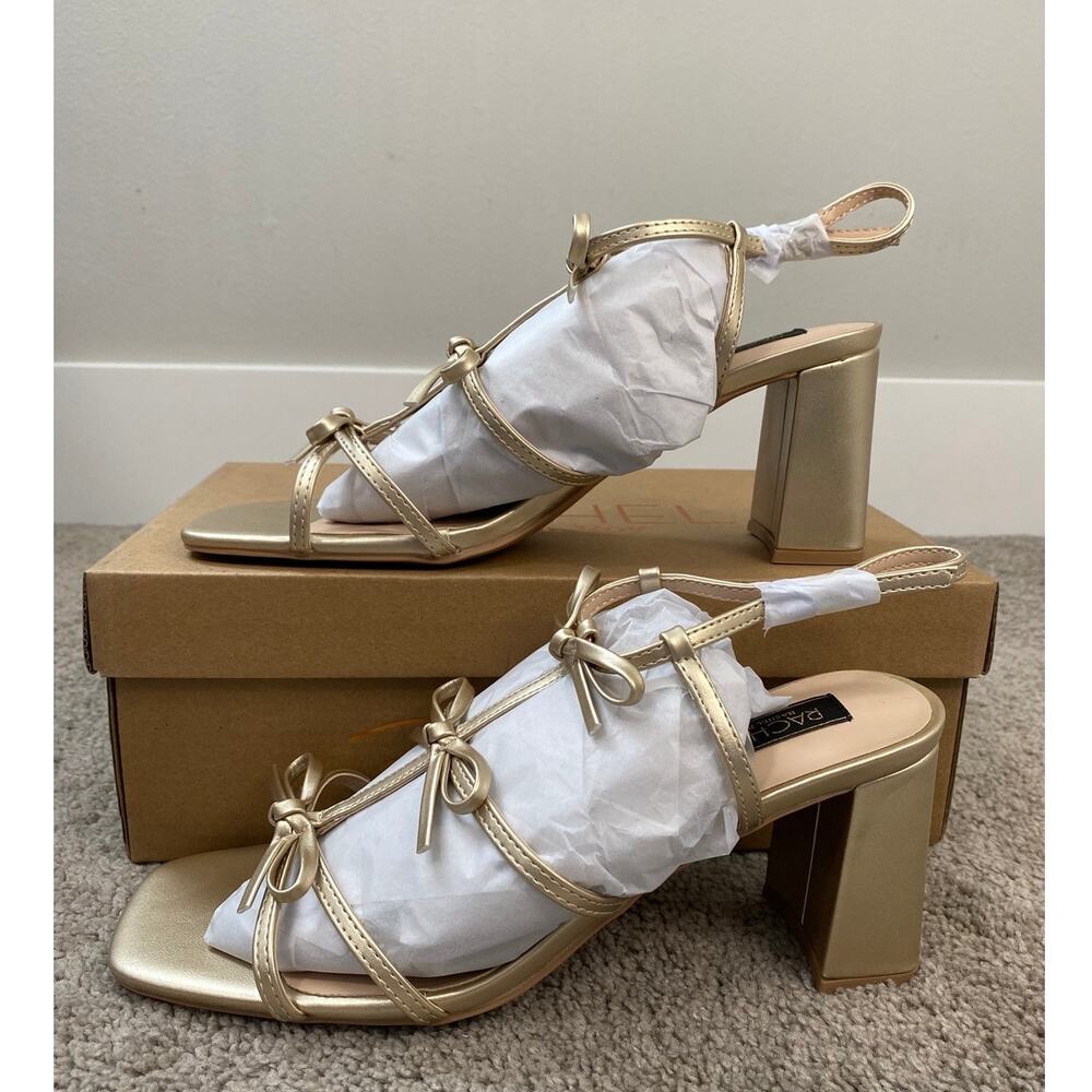 New Rachel Roy Cologne Heeled Sandal Size 8.5 Gold - Picture 2 of 7